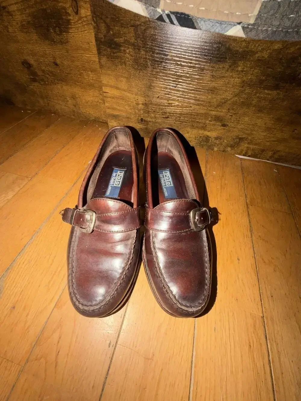 Polo by Ralph Lauren Men's Brown Leather Buckle Loafers Slip on dress Size 8 D‎